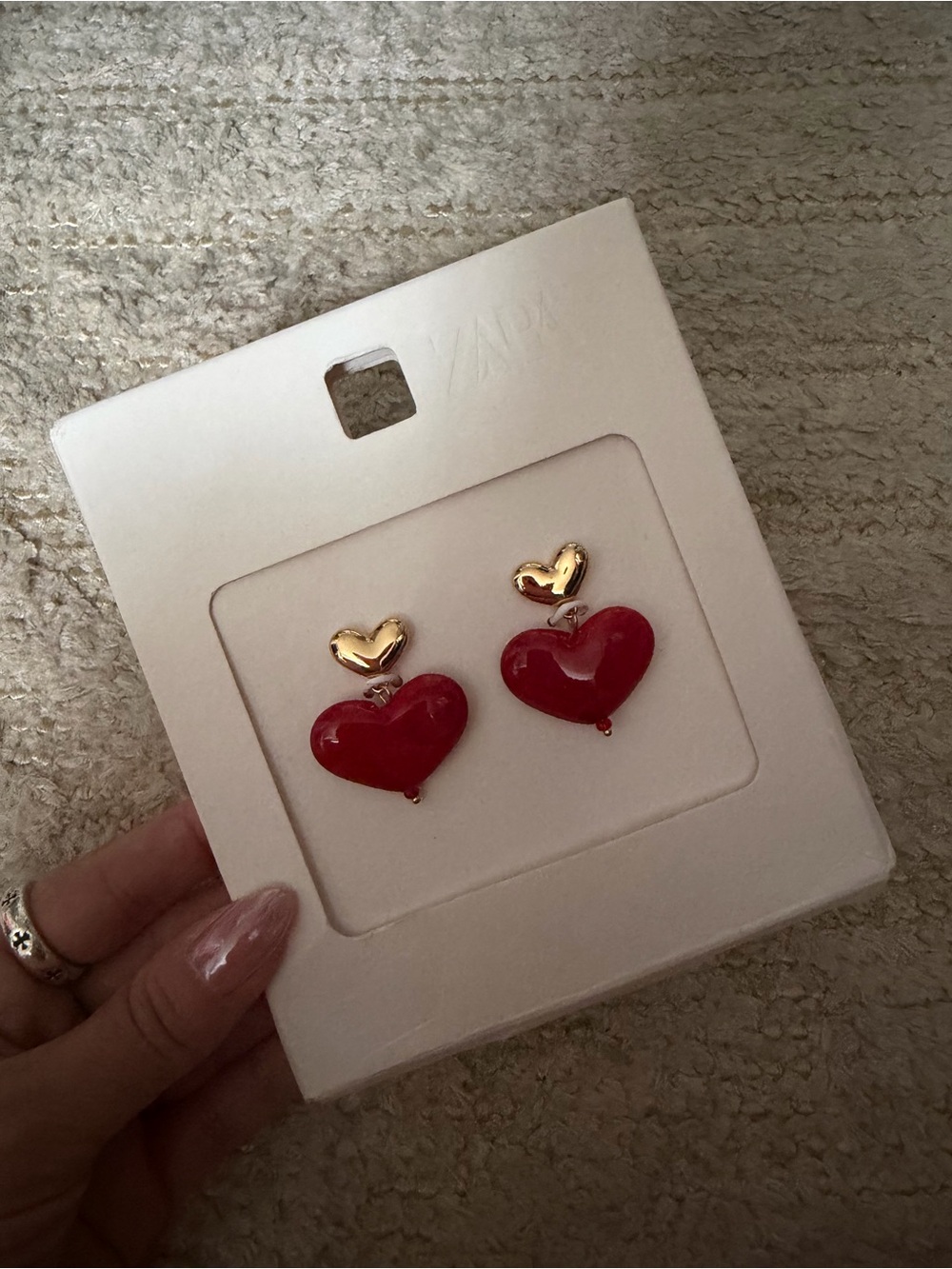 Zara Red Heart Drop Earrings with Gold Accents